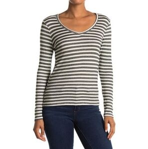 Michael Stars for Anthropologie Long Sleeve Shine Stripe Top V Neck Size M/L